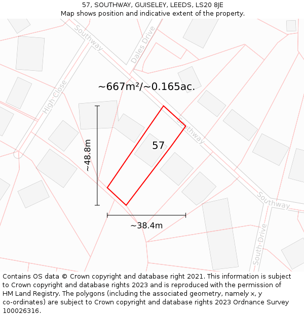 57, SOUTHWAY, GUISELEY, LEEDS, LS20 8JE: Plot and title map