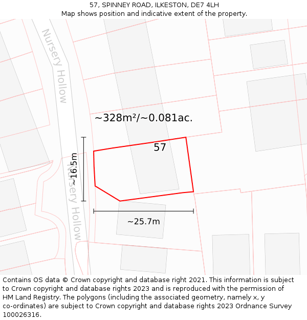 57, SPINNEY ROAD, ILKESTON, DE7 4LH: Plot and title map