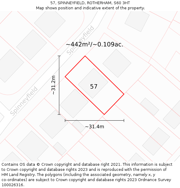 57, SPINNEYFIELD, ROTHERHAM, S60 3HT: Plot and title map