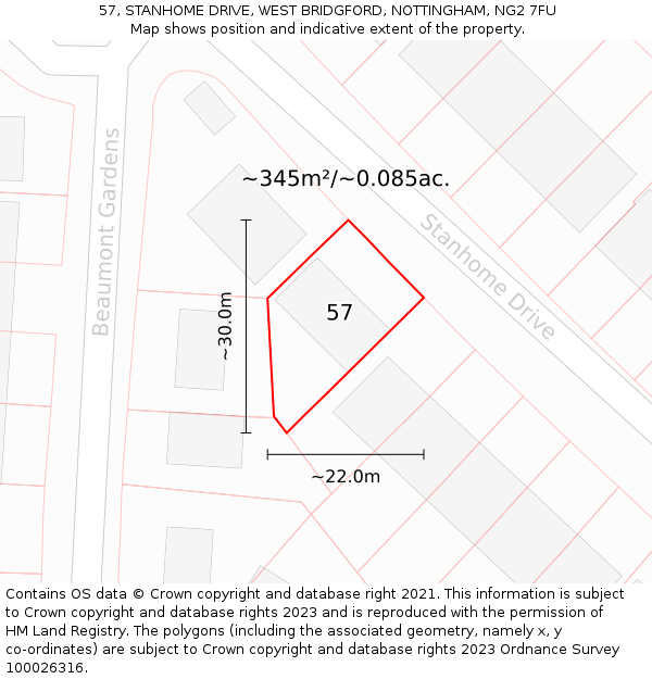 57, STANHOME DRIVE, WEST BRIDGFORD, NOTTINGHAM, NG2 7FU: Plot and title map