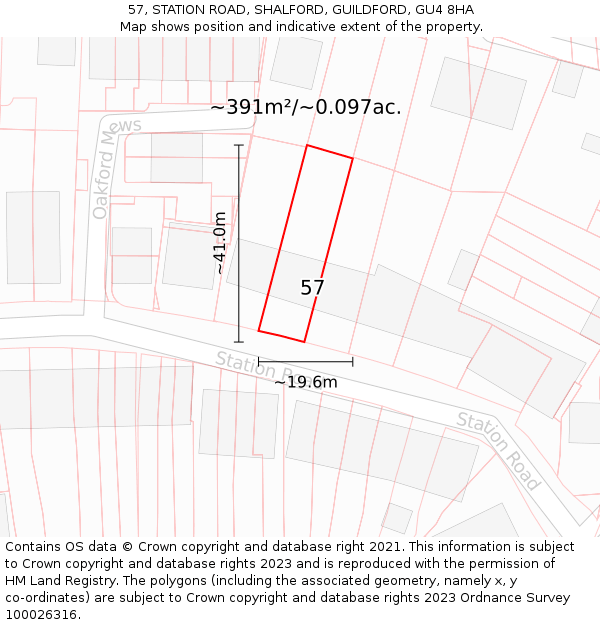 57, STATION ROAD, SHALFORD, GUILDFORD, GU4 8HA: Plot and title map