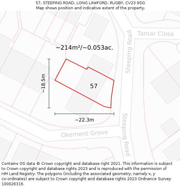 57, STEEPING ROAD, LONG LAWFORD, RUGBY, CV23 9SG: Plot and title map