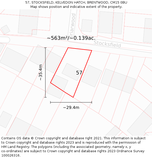 57, STOCKSFIELD, KELVEDON HATCH, BRENTWOOD, CM15 0BU: Plot and title map