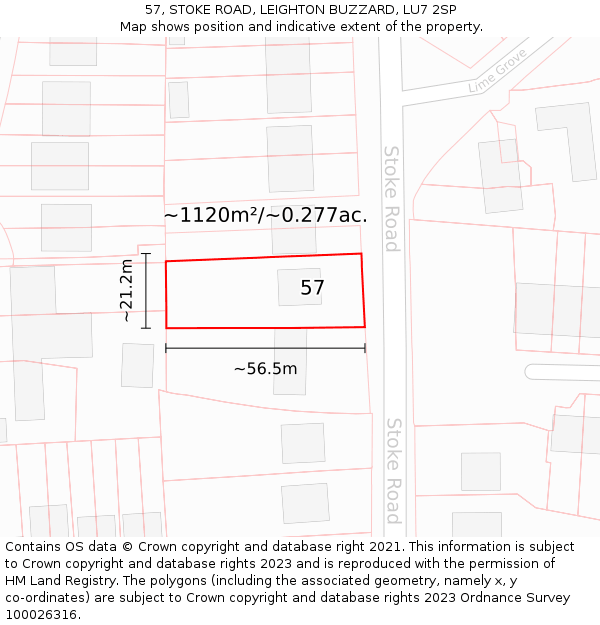 57, STOKE ROAD, LEIGHTON BUZZARD, LU7 2SP: Plot and title map