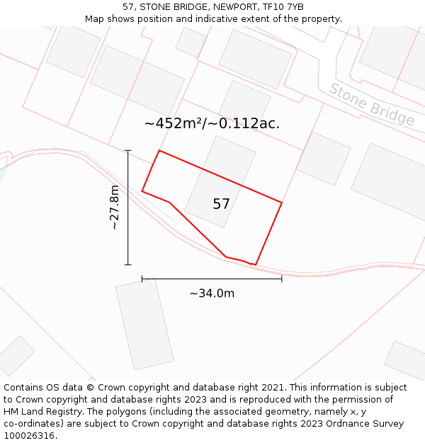 57, STONE BRIDGE, NEWPORT, TF10 7YB: Plot and title map