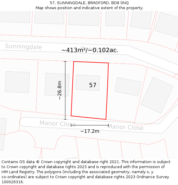 57, SUNNINGDALE, BRADFORD, BD8 0NQ: Plot and title map