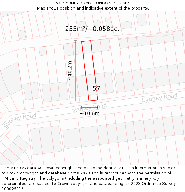 57, SYDNEY ROAD, LONDON, SE2 9RY: Plot and title map