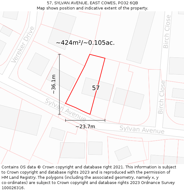 57, SYLVAN AVENUE, EAST COWES, PO32 6QB: Plot and title map