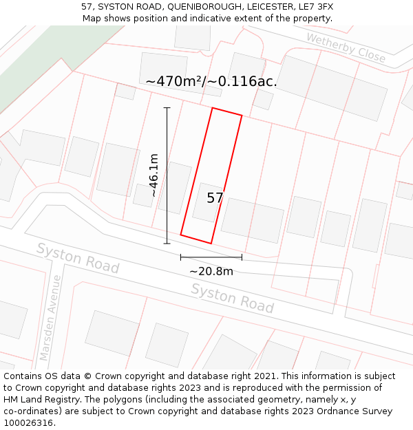 57, SYSTON ROAD, QUENIBOROUGH, LEICESTER, LE7 3FX: Plot and title map