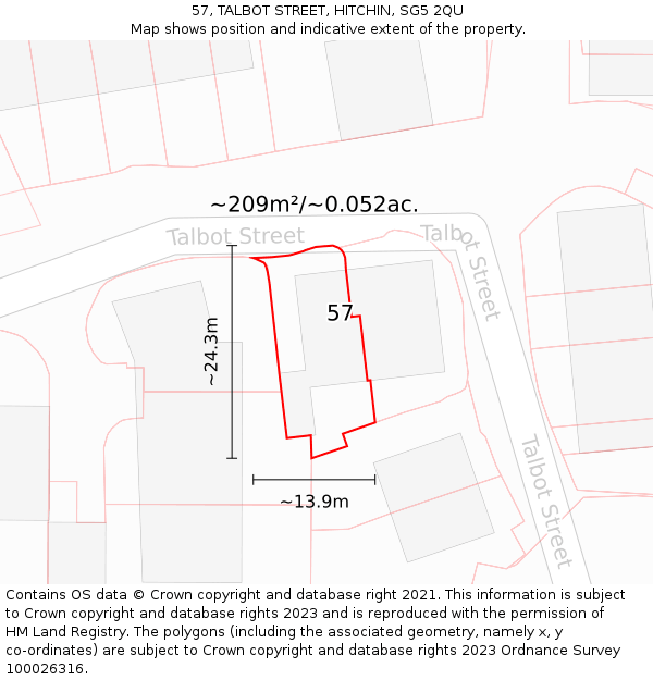 57, TALBOT STREET, HITCHIN, SG5 2QU: Plot and title map