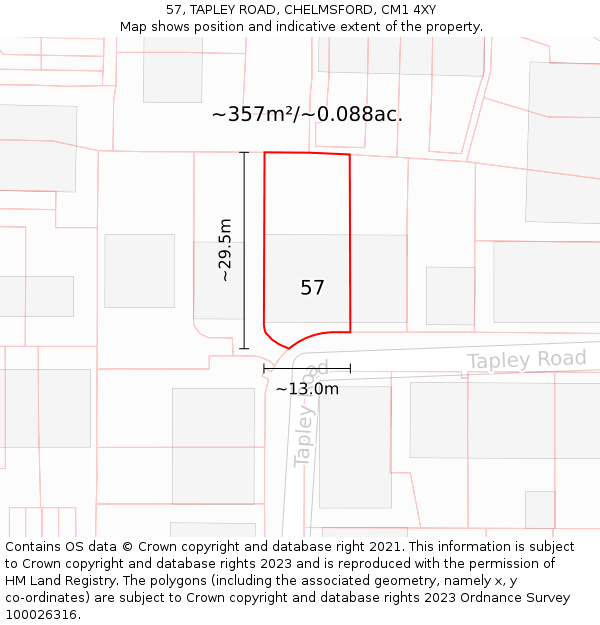 57, TAPLEY ROAD, CHELMSFORD, CM1 4XY: Plot and title map