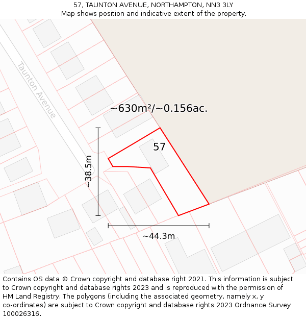 57, TAUNTON AVENUE, NORTHAMPTON, NN3 3LY: Plot and title map