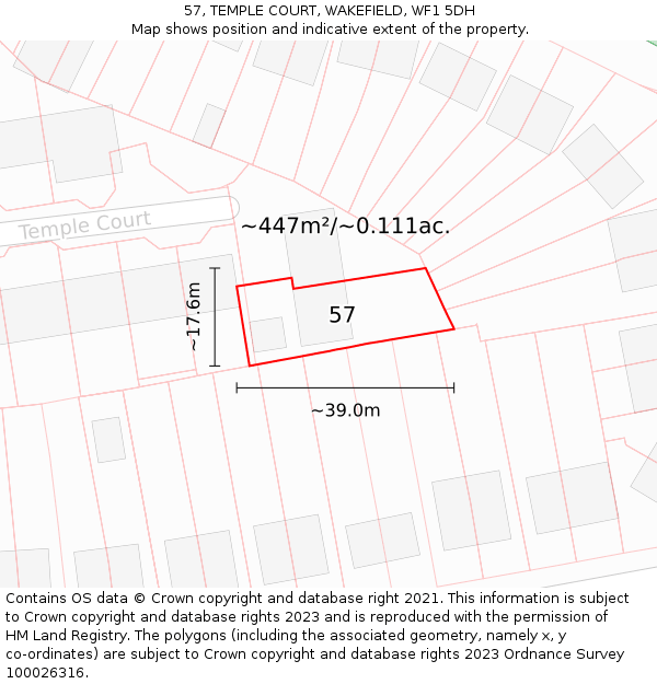 57, TEMPLE COURT, WAKEFIELD, WF1 5DH: Plot and title map