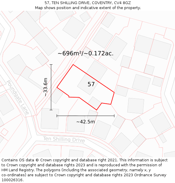 57, TEN SHILLING DRIVE, COVENTRY, CV4 8GZ: Plot and title map