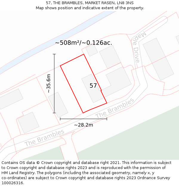 57, THE BRAMBLES, MARKET RASEN, LN8 3NS: Plot and title map