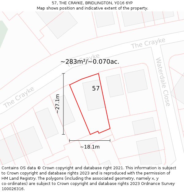 57, THE CRAYKE, BRIDLINGTON, YO16 6YP: Plot and title map