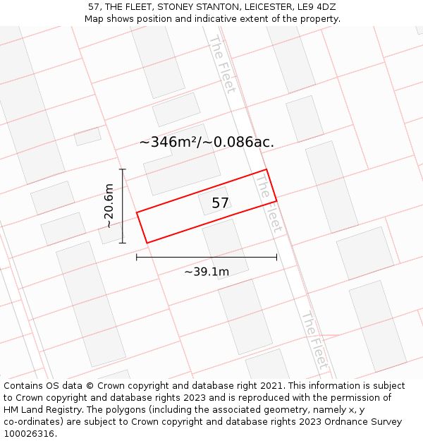 57, THE FLEET, STONEY STANTON, LEICESTER, LE9 4DZ: Plot and title map