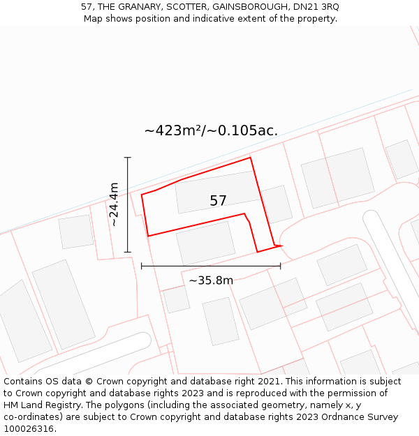 57, THE GRANARY, SCOTTER, GAINSBOROUGH, DN21 3RQ: Plot and title map