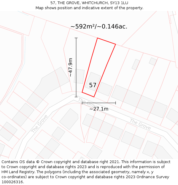 57, THE GROVE, WHITCHURCH, SY13 1LU: Plot and title map