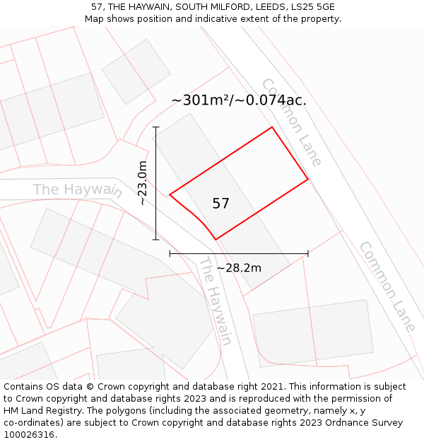 57, THE HAYWAIN, SOUTH MILFORD, LEEDS, LS25 5GE: Plot and title map