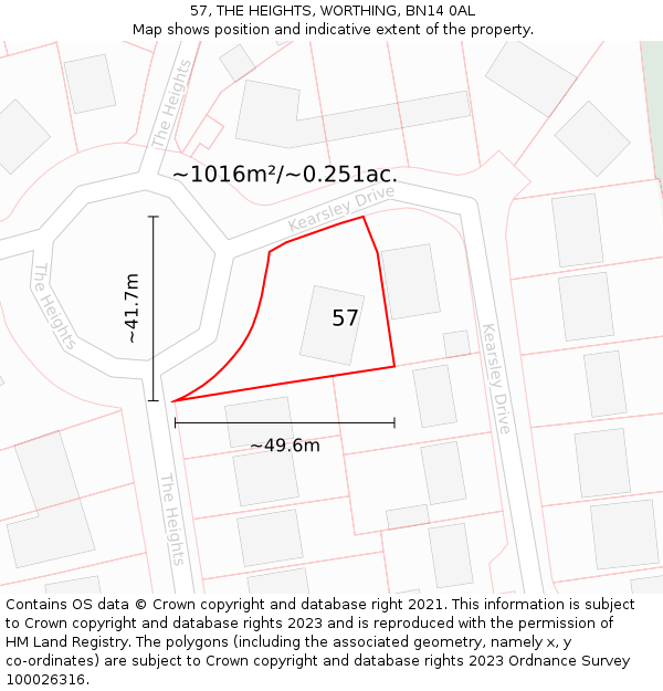 57, THE HEIGHTS, WORTHING, BN14 0AL: Plot and title map