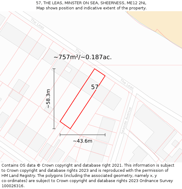 57, THE LEAS, MINSTER ON SEA, SHEERNESS, ME12 2NL: Plot and title map