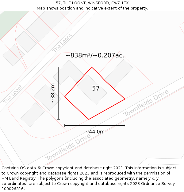 57, THE LOONT, WINSFORD, CW7 1EX: Plot and title map