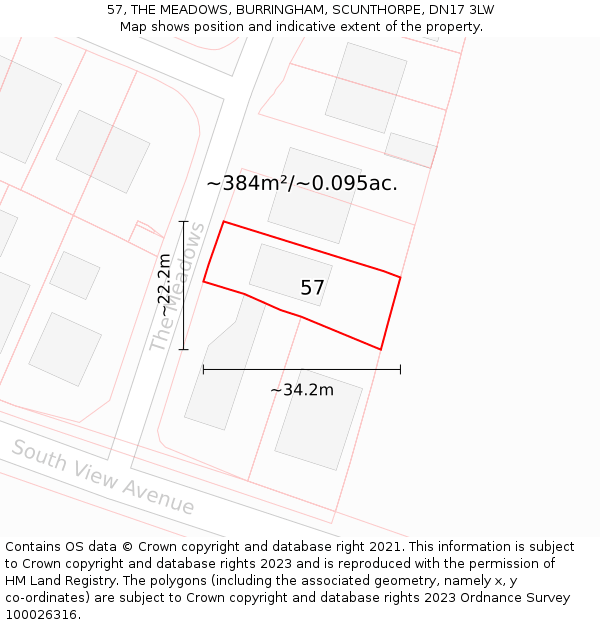 57, THE MEADOWS, BURRINGHAM, SCUNTHORPE, DN17 3LW: Plot and title map