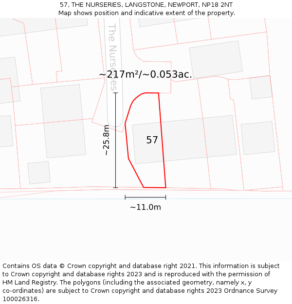 57, THE NURSERIES, LANGSTONE, NEWPORT, NP18 2NT: Plot and title map