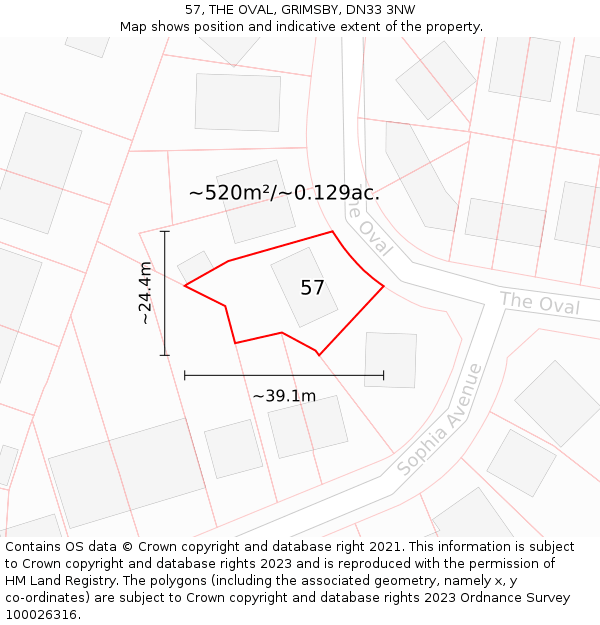 57, THE OVAL, GRIMSBY, DN33 3NW: Plot and title map