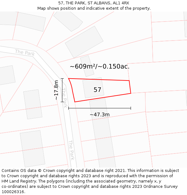 57, THE PARK, ST ALBANS, AL1 4RX: Plot and title map