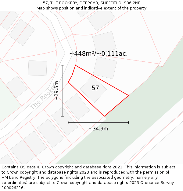 57, THE ROOKERY, DEEPCAR, SHEFFIELD, S36 2NE: Plot and title map