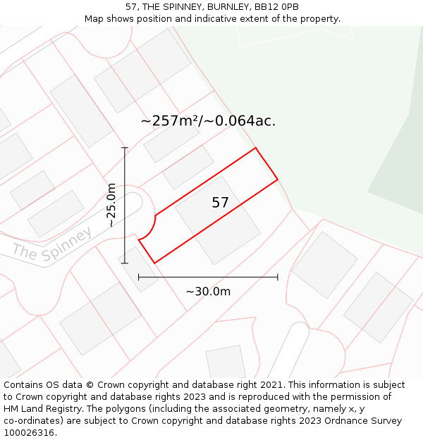 57, THE SPINNEY, BURNLEY, BB12 0PB: Plot and title map