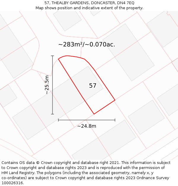 57, THEALBY GARDENS, DONCASTER, DN4 7EQ: Plot and title map