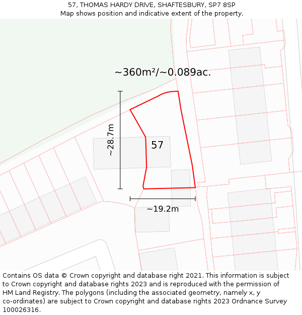 57, THOMAS HARDY DRIVE, SHAFTESBURY, SP7 8SP: Plot and title map