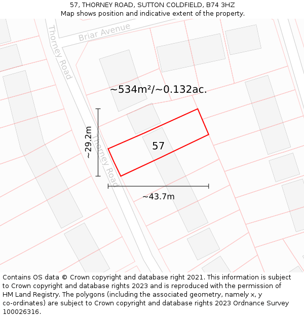 57, THORNEY ROAD, SUTTON COLDFIELD, B74 3HZ: Plot and title map