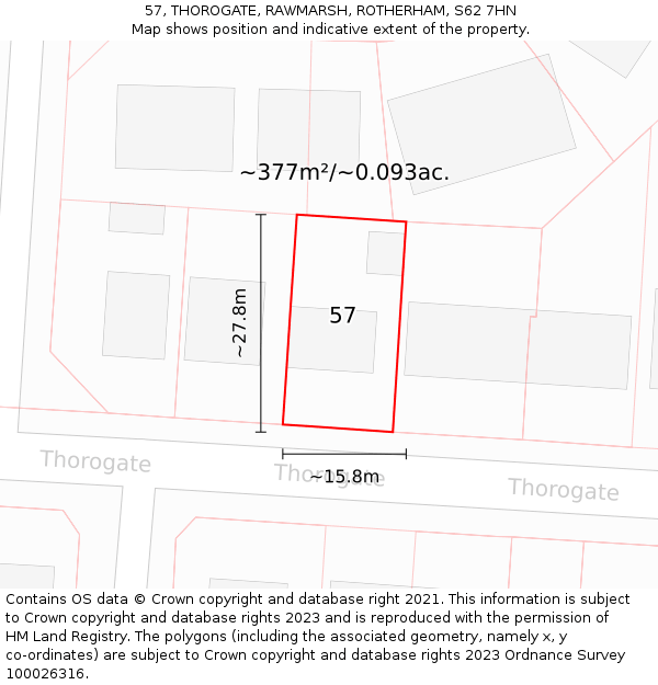 57, THOROGATE, RAWMARSH, ROTHERHAM, S62 7HN: Plot and title map