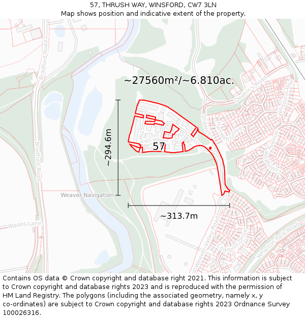 57, THRUSH WAY, WINSFORD, CW7 3LN: Plot and title map