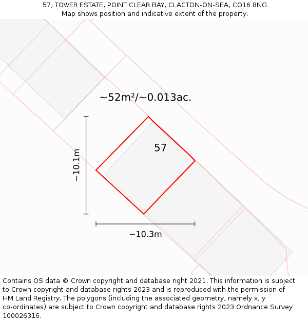 57, TOWER ESTATE, POINT CLEAR BAY, CLACTON-ON-SEA, CO16 8NG: Plot and title map