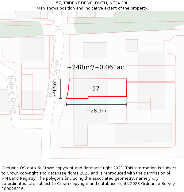 57, TRIDENT DRIVE, BLYTH, NE24 3RL: Plot and title map