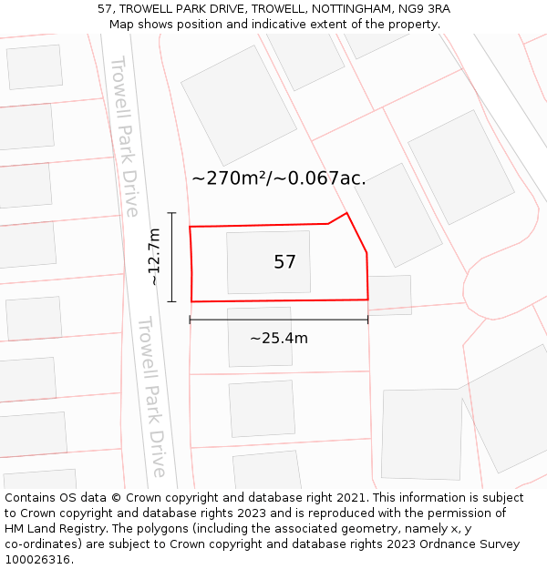 57, TROWELL PARK DRIVE, TROWELL, NOTTINGHAM, NG9 3RA: Plot and title map