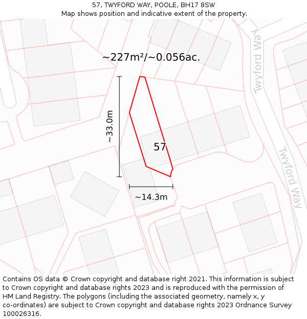 57, TWYFORD WAY, POOLE, BH17 8SW: Plot and title map