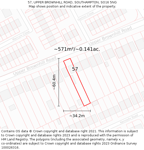 57, UPPER BROWNHILL ROAD, SOUTHAMPTON, SO16 5NG: Plot and title map