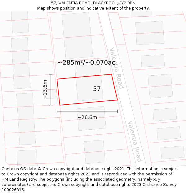 57, VALENTIA ROAD, BLACKPOOL, FY2 0RN: Plot and title map