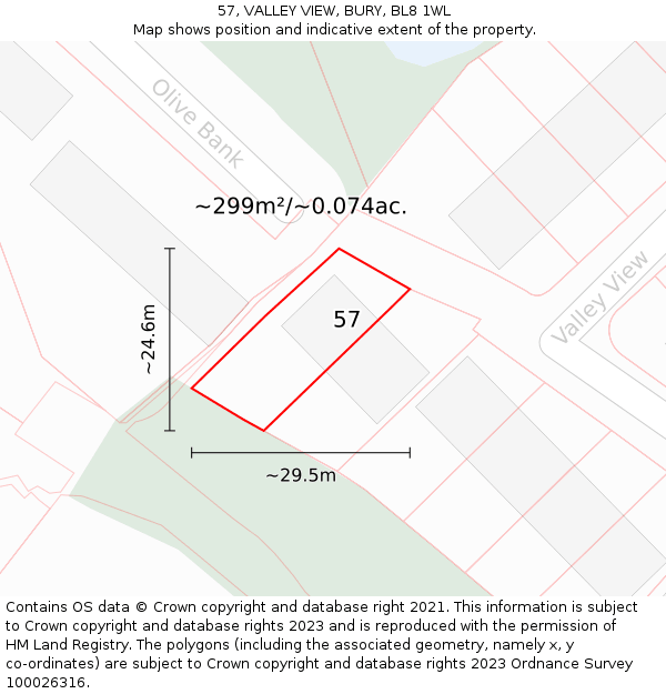 57, VALLEY VIEW, BURY, BL8 1WL: Plot and title map