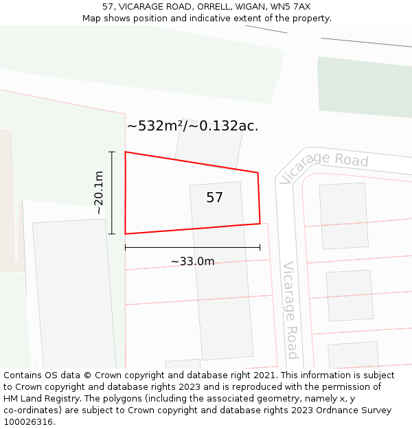 57, VICARAGE ROAD, ORRELL, WIGAN, WN5 7AX: Plot and title map