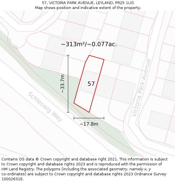 57, VICTORIA PARK AVENUE, LEYLAND, PR25 1UG: Plot and title map