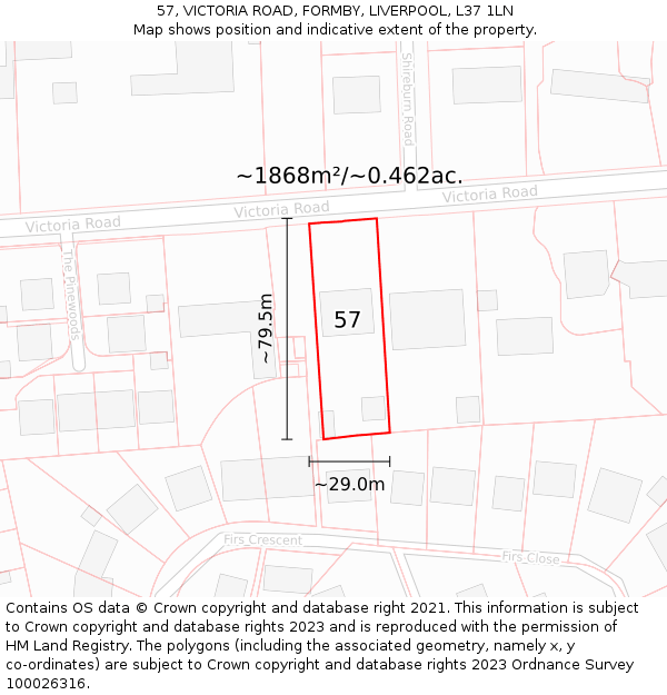 57, VICTORIA ROAD, FORMBY, LIVERPOOL, L37 1LN: Plot and title map