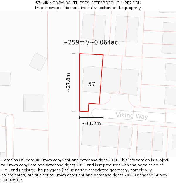 57, VIKING WAY, WHITTLESEY, PETERBOROUGH, PE7 1DU: Plot and title map