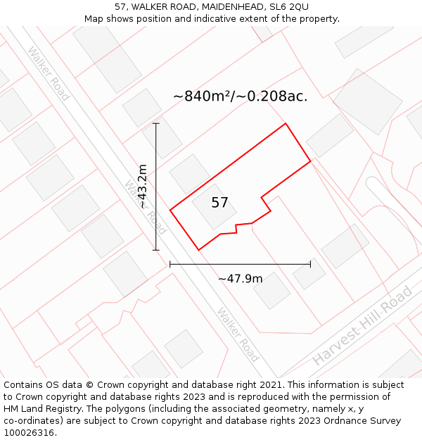 57, WALKER ROAD, MAIDENHEAD, SL6 2QU: Plot and title map